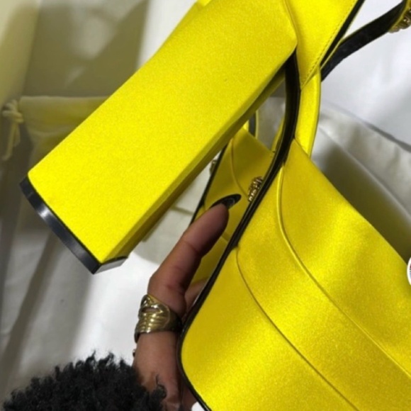 Versace Neon Aevitas Yellow Satin Platform Heels - Picture 2 of 4